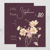 Elegant Floral Plum Blush 80th Birthday 招待状 (正面/裏面)