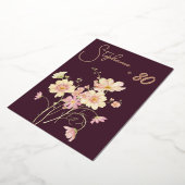 Elegant Floral Plum Blush 80th Birthday Rose Gold  箔招待状 (回転した状態)