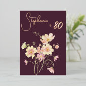 Elegant Floral Plum Blush 80th Birthday Rose Gold  箔招待状 (立ち正面)