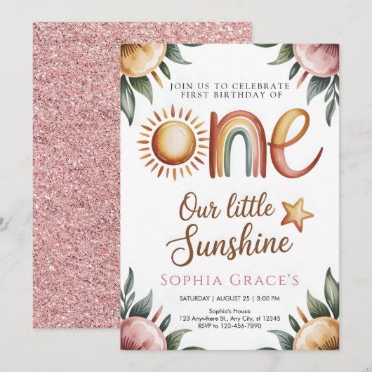 Elegant Floral Princess Invitation 招待状 (正面/裏面)