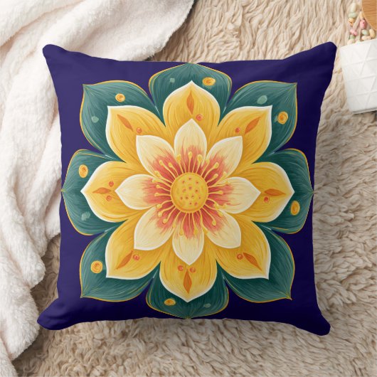 Elegant Floral Print Decorative Pillow クッション (ブランケット)