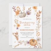 Elegant Floral Pumpkin Thanksgiving Dinner  招待状 (正面)