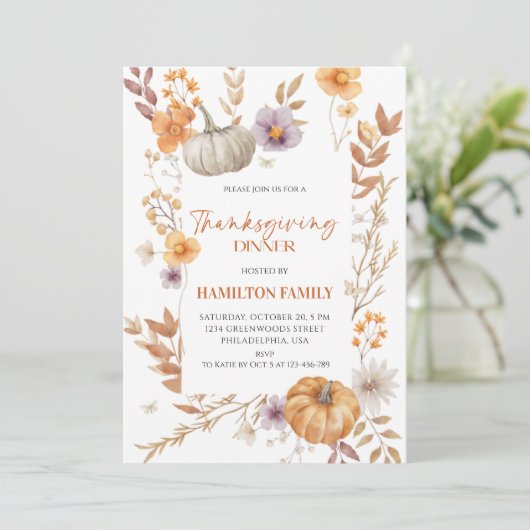 Elegant Floral Pumpkin Thanksgiving Dinner  招待状 (スタンド正面)