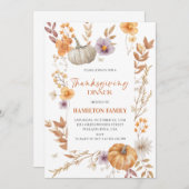 Elegant Floral Pumpkin Thanksgiving Dinner  招待状 (正面/裏面)