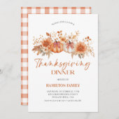 Elegant Floral pumpkin Thanksgiving Dinner party 招待状 (正面/裏面)