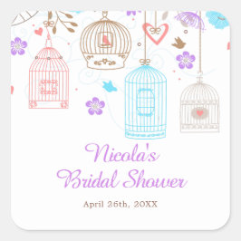 Elegant Floral Purple and Blue Bridal Shower スクエアシール