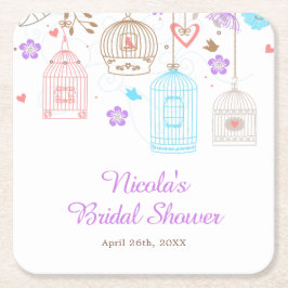 Elegant Floral Purple and Blue Bridal Shower スクエアペーパーコースター