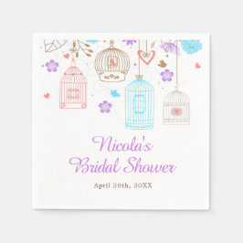 Elegant Floral Purple and Blue Bridal Shower スタンダードカクテルナプキン
