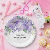 Elegant Floral Purple Bridal Shower ペーパープレート (パーティー)