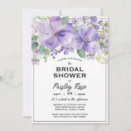 Elegant Floral Purple Bridal Shower 招待状