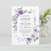 Elegant Floral Purple Rustic QR Code Wedding 招待状 (スタンド正面)