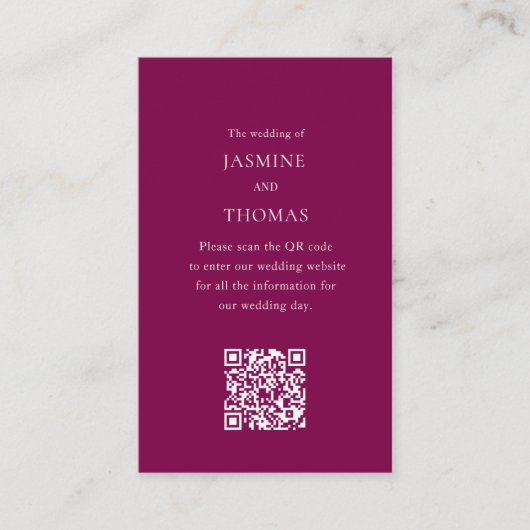 Elegant Floral QR Code Wedding Website Card 名刺 (正面)