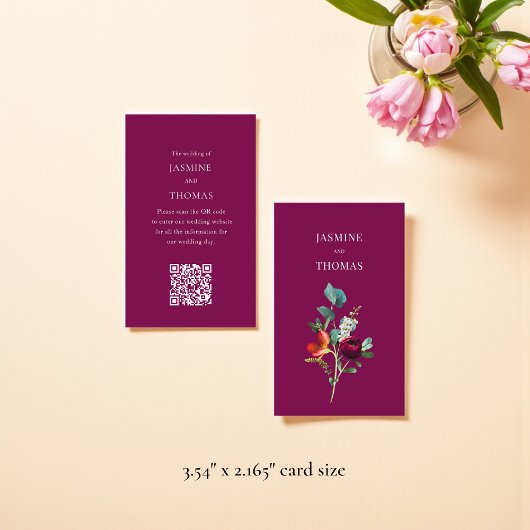 Elegant Floral QR Code Wedding Website Card 名刺