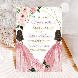 Elegant Floral Quinceañera Invitation 招待状