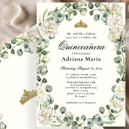 Elegant Floral Quinceanera Invitation Ivory Flower 招待状