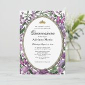 Elegant Floral Quinceanera Invitation Pink Flowers 招待状 (スタンド正面)