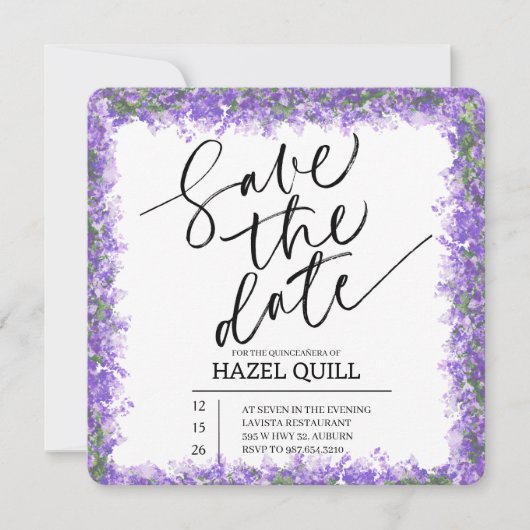 Elegant Floral Quinceañera Save the Date セーブザデート (正面)
