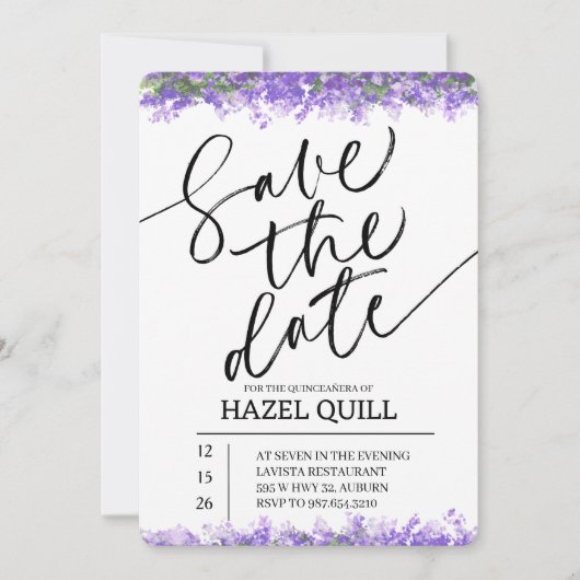 Elegant Floral Quinceañera Save the Date 招待状 (正面)