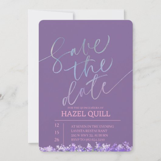 Elegant Floral Quinceañera Save the Date 招待状 (正面)