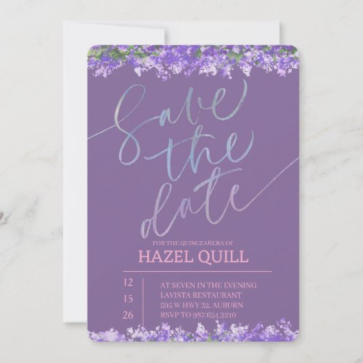 Elegant Floral Quinceañera Save the Date 招待状 (正面)
