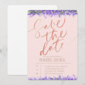 Elegant Floral Quinceañera Save the Date 招待状 (正面/裏面)
