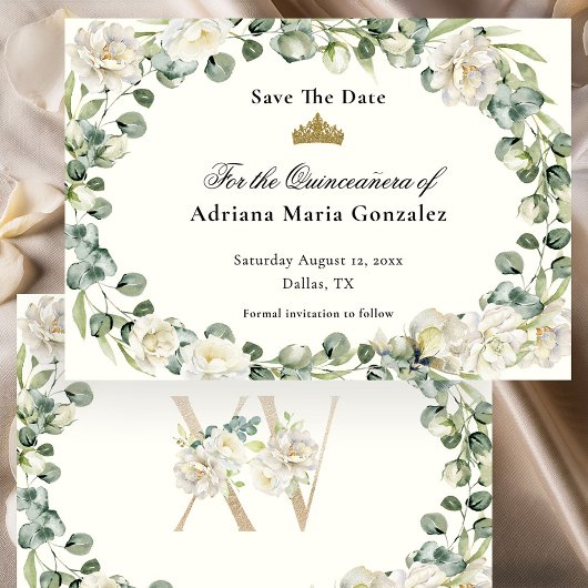 Elegant Floral Quinceanera Save The Date Card セーブザデート