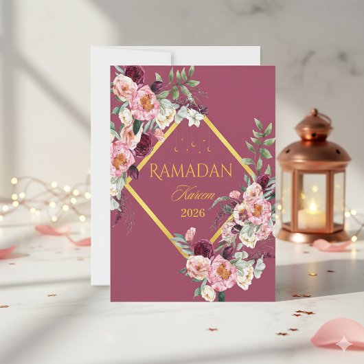 Elegant Floral Ramadan Kareem Greeting Card  招待状