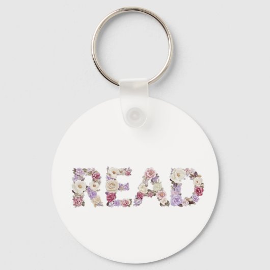 Elegant Floral READ Typography - Pastel Botanical  キーホルダー (裏面)