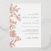 Elegant Floral Real Rose Gold Foil Wedding 箔招待状 (正面)