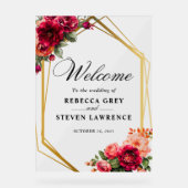 Elegant floral red black moody Romantic wedding アクリルサイン (正面)