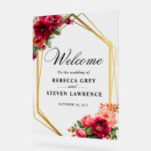 Elegant floral red black moody Romantic wedding アクリルサイン (傾斜)