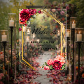 Elegant floral red black moody Romantic wedding アクリルサイン