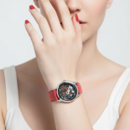 Elegant Floral Red Strap Women’s Analog Fashion  腕時計