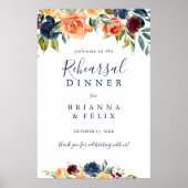 Elegant Floral Rehearsal Dinner Welcome Sign ポスター (正面)