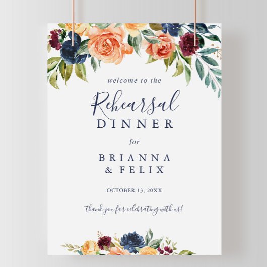 Elegant Floral Rehearsal Dinner Welcome Sign ポスター
