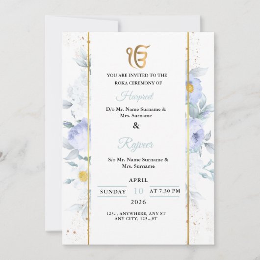 Elegant Floral Rokha Ceremony Invitation 招待状 (正面)