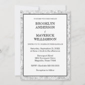 Elegant Floral Rose Black White Wedding 招待状 (正面)