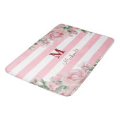 Elegant Floral Rose Striped Monogram バスマット (アングル)