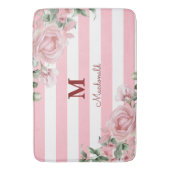 Elegant Floral Rose Striped Monogram バスマット (正面縦)