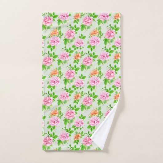 Elegant Floral Roses Green Leaves Pattern-23675 ハンドタオル (ハンドタオル)