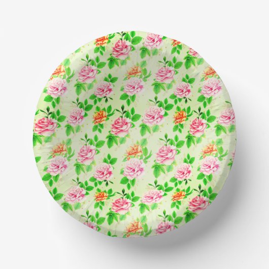 Elegant Floral Roses Green Leaves Pattern-23675 ペーパーボウル (正面)
