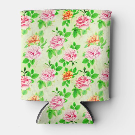 Elegant Floral Roses Green Leaves Pattern-23675 缶クーラー (正面)