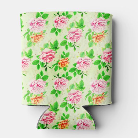 Elegant Floral Roses Green Leaves Pattern-23675 缶クーラー (裏面)