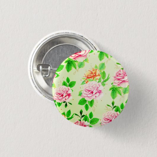 Elegant Floral Roses Green Leaves Pattern-23675 缶バッジ (正面&裏面)