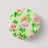 Elegant Floral Roses Green Leaves Pattern-23675 缶バッジ (正面)