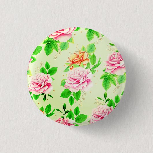 Elegant Floral Roses Green Leaves Pattern-23675 缶バッジ (正面)