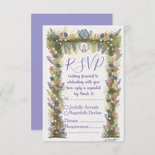 Elegant Floral RSVP Card 5x3.5 - Hand-Drawn Art (正面/裏面)