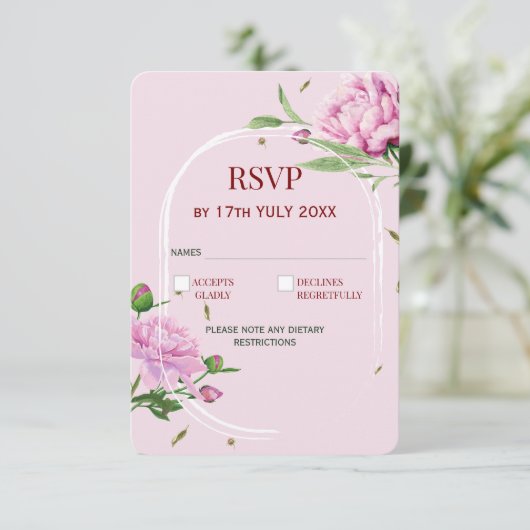 Elegant Floral RSVP Card in Soft Pink for Wedding  (スタンド正面)