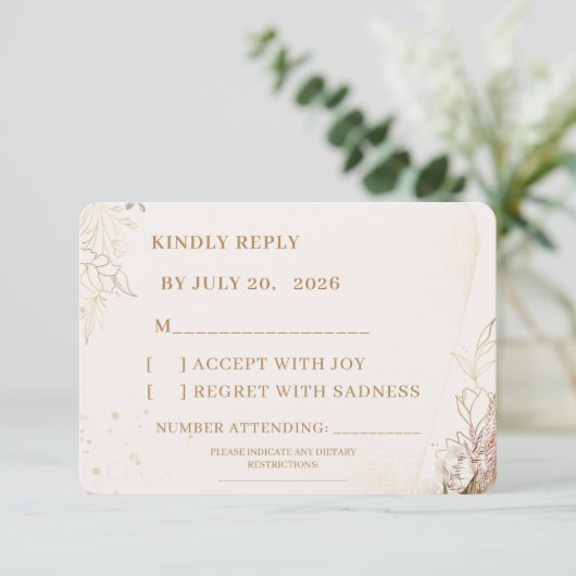Elegant Floral RSVP Card | White Flowers & Gold  (スタンド正面)