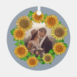 Elegant Floral Rustic Dusty Blue Wedding Sunflower メタルオーナメント